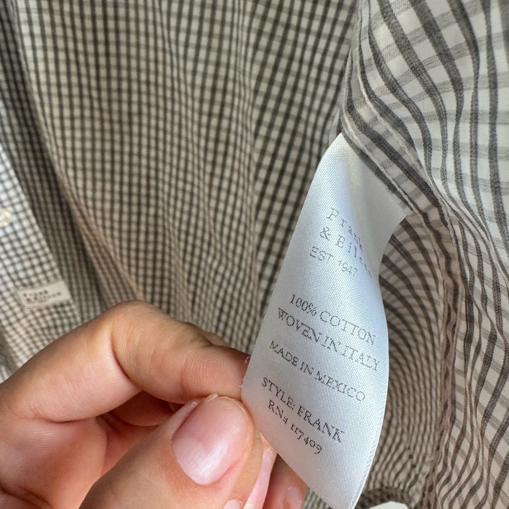 Frank & Eileen Barry Gray Gingham Shirt M | Quiet Luxury Coastal Classic - Picture 5 of 6